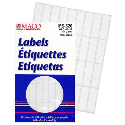 Rectangle Labels- 3/8" x 1 1/4"- White- 1000/pack