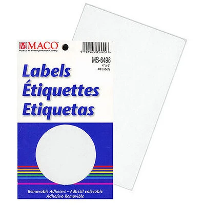 Rectangle Labels- 4" x 6"- White- 40/pack-