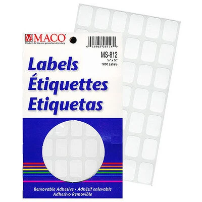 Rectangle Labels- 1/2" x 3/4"- White- 1000/pack