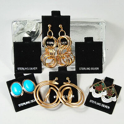 Puff Earring Cards- Sterling Silver- Black- Velvet