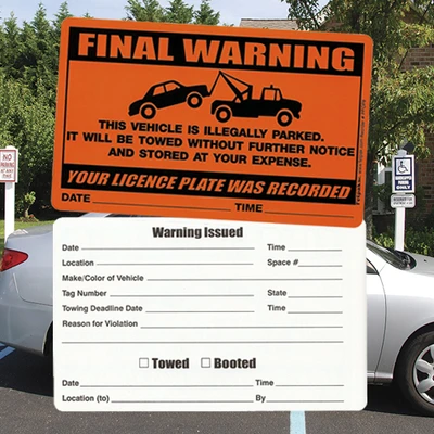 Parking Violation Stickers- Permanent- Warning With Tow Truck-Towing Stickers- 8" x 5"- 50/pack