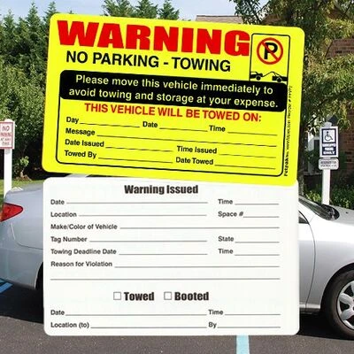 Parking Violation Stickers- Permanent- Warning With Spaces for Vehicle Info- 8" x 5"- 50/pack