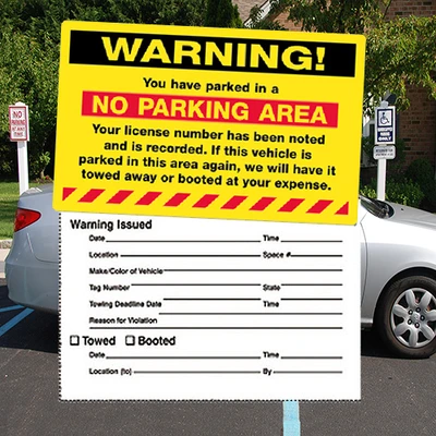 Parking Violation Stickers- Permanent- Warning No Parking Area- 8" x 5"- 50/pack