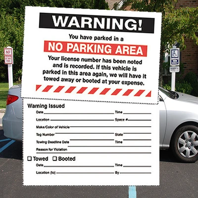 Parking Violation Stickers- Removable- Warning No Parking Area- 8" x 5"- 50/pack