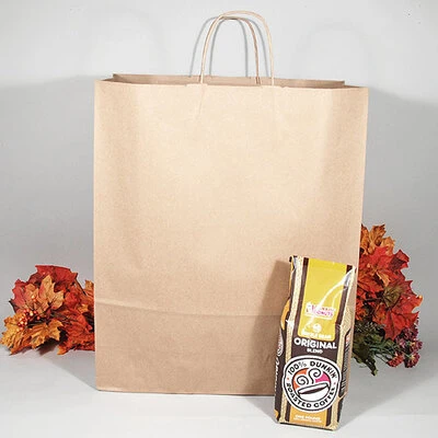 Paper Shopping Bags- Natural Kraft- Queen- 16" x 6" x 19"- 80 lb Basis Wt- 200/pk-