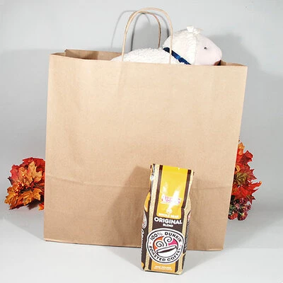 Paper Shopping Bags- Natural Kraft- Jumbo- 18" x 7" x 19"- 80 lb Basis Wt- 200/pk