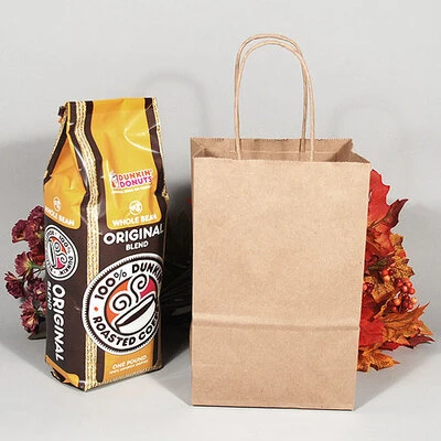 Paper Shopping Bags- Natural Kraft- Rose- 5 1/2" x 3 1/4" x 8 3/8"- 80 lb Basis Wt- 250/pk