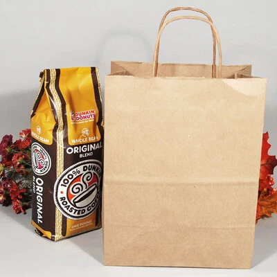 Paper Shopping Bags - Natural Kraft - Cub Size - 8" x 4" x 11" - 60 lb Basis Wt- 250/pk