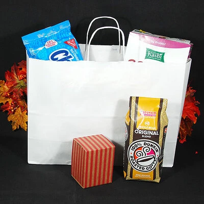 Paper Shopping Bags- White Kraft- Vogue Size- 16" x 6" x 12"- 80 lb Basis Wt- 250/pack