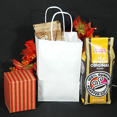 Paper Shopping Bags- White Kraft- Rose Size- 5 1/2" x 3 1/4" x 8 3/8"- 80 lb Basis Wt- 250/Pack