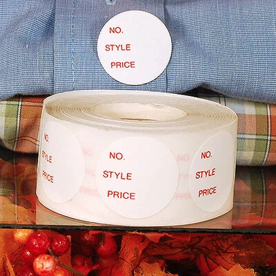 No., Style, Price Label- 1" Diameter- 500/Roll- Price Per 1,000 Labels