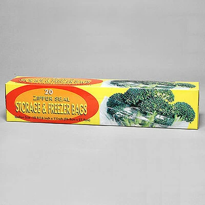 Resealable Large Storage and Freezer Bags- Zip Seal- 10 9/16" x 11"- Gallon Size- 20/Box