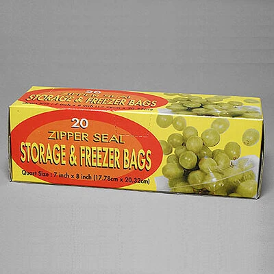 Resealable Storage and Freezer Bags- Zip Seal- 7" x 8"- Quart Size- 2 Mil- 20/Box- Price Per Box