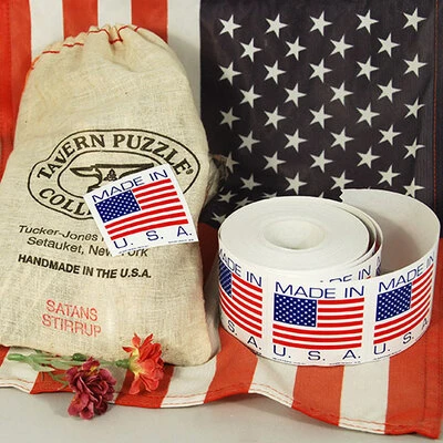 Made in USA- Flag Label- 2" x 2"- 500/roll