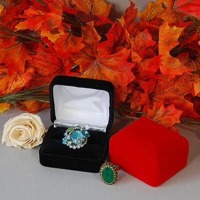 Velvet Double Ring Box- 2 3/8" x 2" x 1 1/2"H