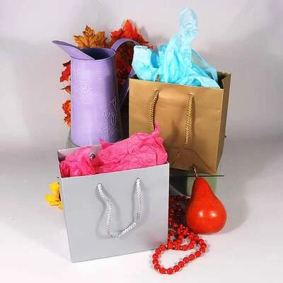 Gift Tote Bags- Matte Laminated- 6 1/2" x 3 1/2" x 6 1/2"H- Price Per 10 Bags