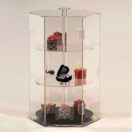 Acrylic Countertop Showcase- Revolving 360 Degree- Hexagon- 12" Diagonal x 18 1/4"H