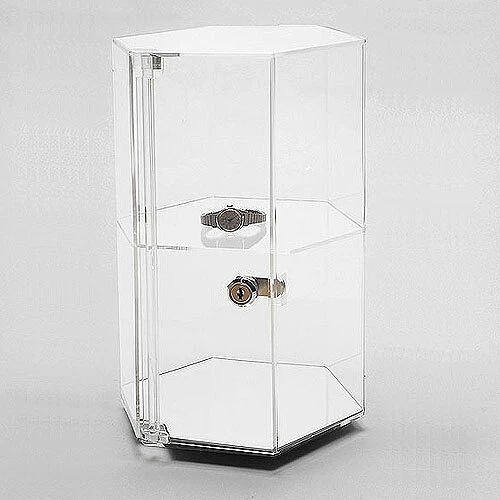 Acrylic Countertop Showcase- Hexagon- One Shelf- Revolving- 8 1/4" x 12 7/8"H
