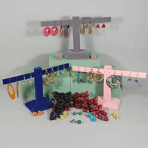Earring Stand- Velvet- 1 Bar Holds 4 Pairs- 10 1/4" x 2 3/4" x 5 1/2"H- 1st Quality