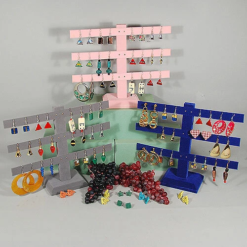 Earring Stand- Velvet- 3 Bar Holds 12 Pairs- 10 1/4" x 2 3/4" x 8 1/2"H- 1st Quality-OUT OF STOCK