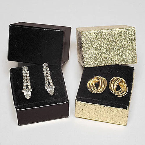Earring Boxes- 1 3/4" x 1 3/4" x 1 5/8"- Two Piece- Cardboard Insert- BLACK ONLY