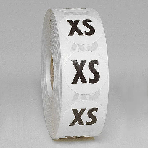 "XS" Size Label- 1"- Black Print- 1,000/Roll