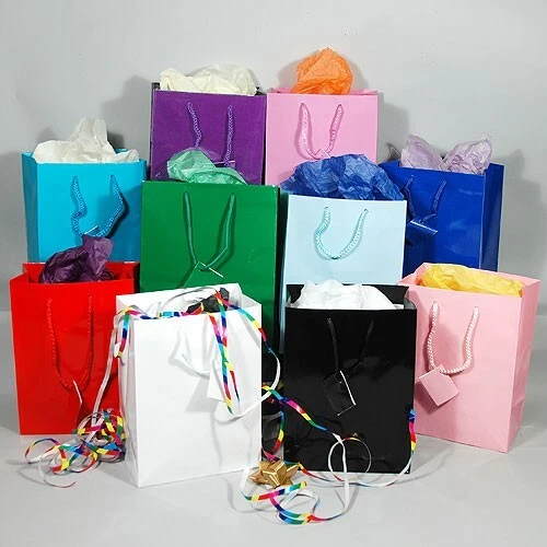 Gift Bags- Glossy- Solid Colors- Medium- 7" x 4" x 9 1/2"- Price Per Dozen