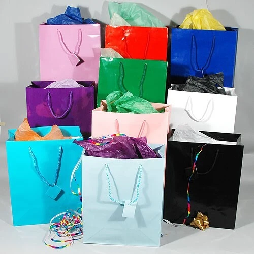 Gift Bags- Glossy- Solid Colors- Large- 10 1/2" x 5 1/2" x 13"- Price is Per Dozen