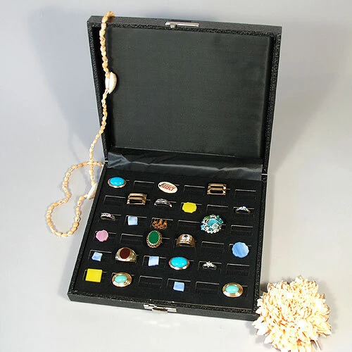 36 Slot Ring Case- Textured Case w/Clasp- Hinged- 8 1/4" x 7 1/4"