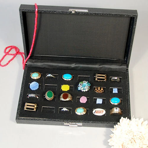 24 Slot Ring Case- Textured Case w/Clasp- Hinged- 8 1/4" x 4 3/4"