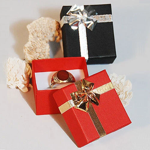 Bow/Tie Linen Box for Ring, Earring or Pendant - 2 1/8" x 2" x 1 3/8"