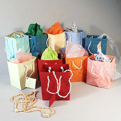 Mini Gift Bags- Assorted Pack of Solid Colors- 4" x 2 3/4" x 4 1/2"H- Price Per 100-