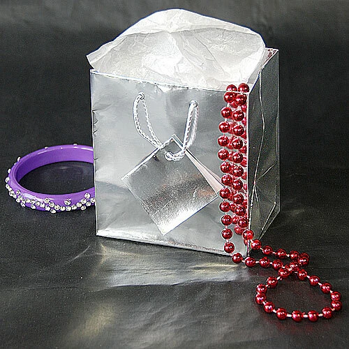 Mini Gift Bags- Silver Foil- 4" x 2 3/4" x 4 1/2"H- Price Per 100