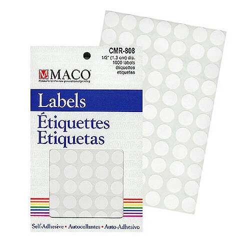 Round Labels- 1/2"- White- 1000/pack