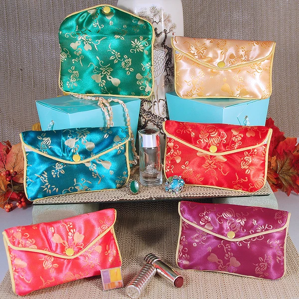Chinese Pouches- 5 1/2" x 3 1/2"- Yellow Trim- Packed in Assorted Dozens