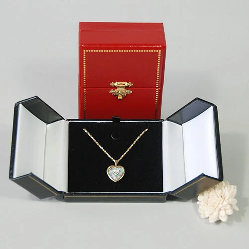 Double Door Leatherette Pendant Box- 3 3/8" x 2 7/8" x 1 1/2"H-
