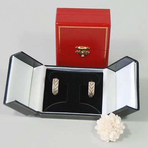 Double Door Leatherette T-Earring Box- 3 3/8" x 2 7/8" x 1 1/2"H