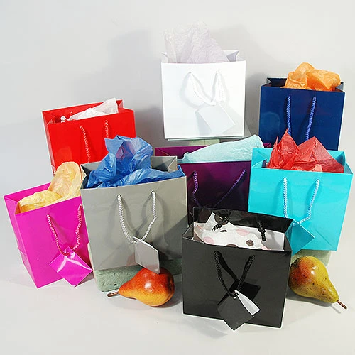 Glossy Gift Bags- 3" x 2" x 3.5"H- Priced Per 10