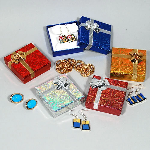 Earring Boxes- 2 1/4" X 2 1/4" X 7/8"- Mixed Hologram- 72/case