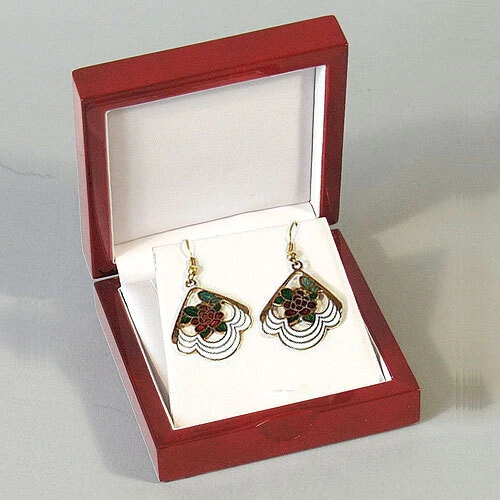 Mahogany Flap Earring Box- 3 1/2" x 3 1/2" x 1 1/2"H