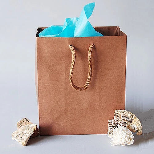 Kraft Gift Tote Bags- Matte Laminated- 4 3/4" x 3" x 6.75"H- Price is Per 10