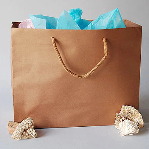 Kraft Gift Tote Bags- Matte Laminated- 9" x 4" x 7"H- Price is Per 10