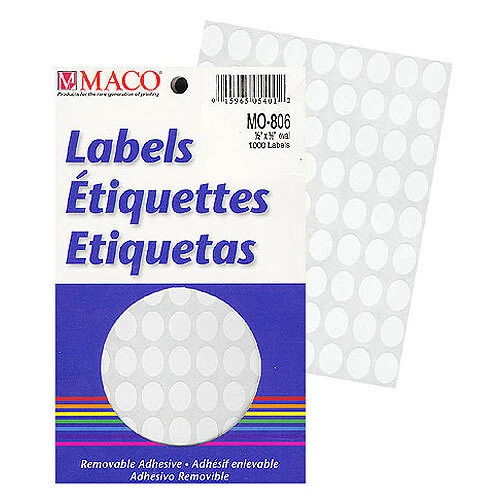 Oval Labels- 1/2" x 3/8"- White- 1000/pack