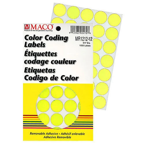 Round Label 3/4"- Yellow Glo- 1000/pack