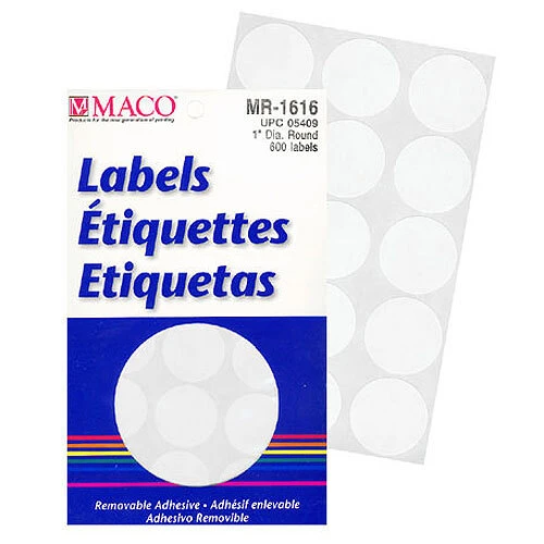 Round Labels- 1"- White- 600/pack