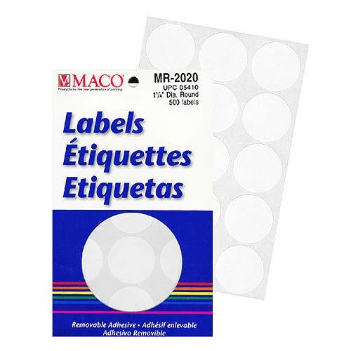 Round Labels- 1 1/4"- White- 500/pack