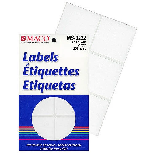 Rectangle Labels- 2" x 2"- White- 250/pack