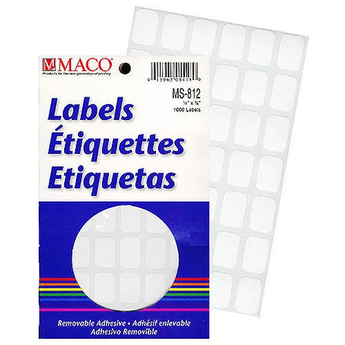 Rectangle Labels- 1/2" x 3/4"- White- 1000/pack