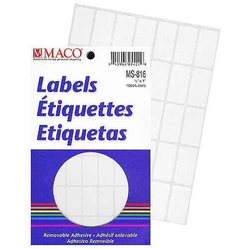 Rectangle Labels- 1/2" x 1"- White- 1000/pack