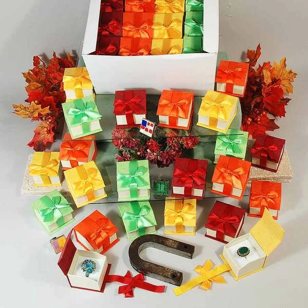 Magnetic Ribbon Ring Boxes- Mixed Colors- 2 1/8" x 2 1/8" x 1 1/2"H- Price Per 48 pcs-